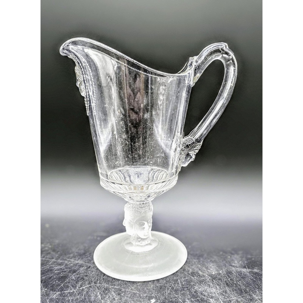 Antique Duncan EAPG Three Face Faces Sisters Creamer Mini Pitcher Frosted Glass